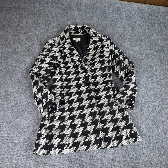 Talbots Petites Coat 2P Wool Houndstooth Black White Tweed Mod Preppy Academia - Picture 10 of 16